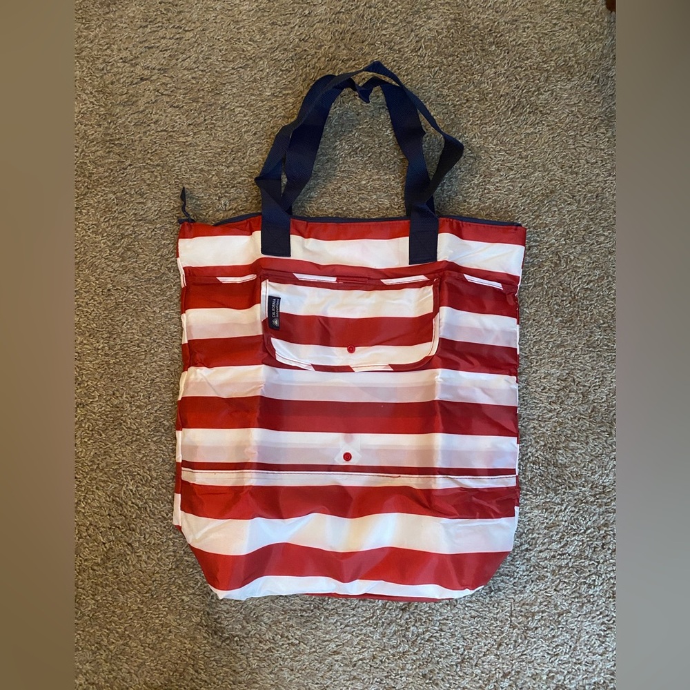 California Innovations.Red/White Insulated Tote Bag.Foldable. Zip Closure.NWOT